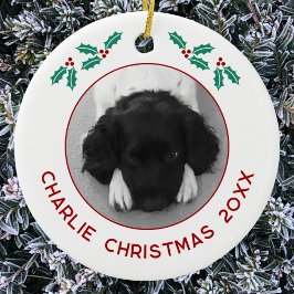 Ornamento De Cerâmica Personalized Pet Puppy Dog Christmas Photo