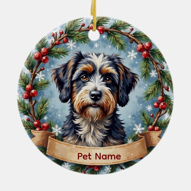 Ornamento De Cerâmica Personalized Portuguese Water Dog Christmas (Traseira)