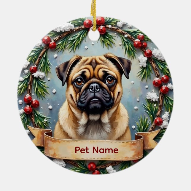 Ornamento De Cerâmica Personalized Pug Christmas (Traseira)