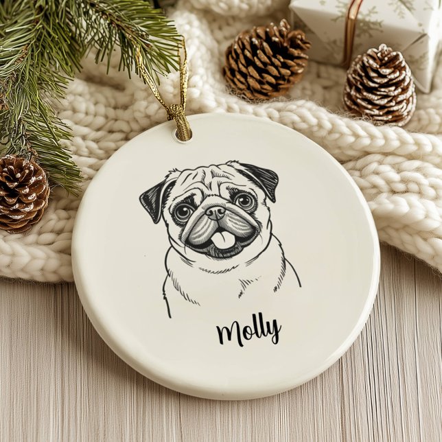 Ornamento De Cerâmica Personalized Pug Dog Christmas (Criador carregado)