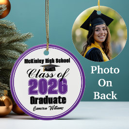 Ornamento De Cerâmica Personalized Purple Class of 2026 Graduation Photo