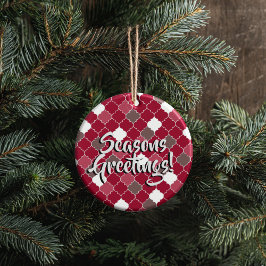 Ornamento De Cerâmica Personalized Quatrefoil Christmas