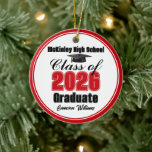 Ornamento De Cerâmica Personalized Red Class of 2026 Graduation Photo<br><div class="desc">Customize your own red high school Class of 2026 graduate photo Christmas ornament for a high school or college graduation. Cool varsity letters for the year on a great custom commemorative keepsake for seniors.</div>