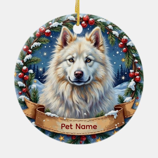 Ornamento De Cerâmica Personalized Samoyed Christmas (Traseira)