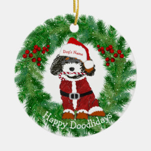 Ornamento De Cerâmica Personalized Santa Bernedoodle Ceramic Ornament