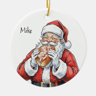 Ornamento De Cerâmica Personalized Santa eating lobster roll Ornament