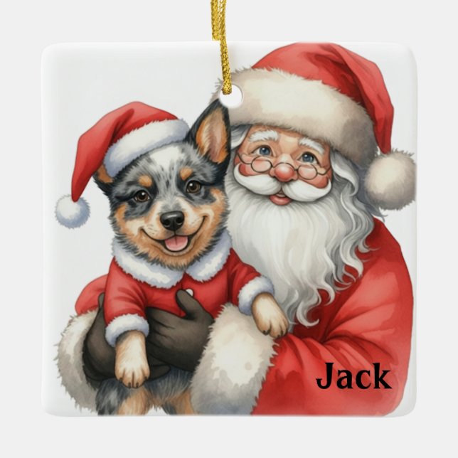 Ornamento De Cerâmica Personalized Santa with Australian Cattle Dog  (Frente)