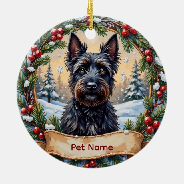 Ornamento De Cerâmica Personalized Scottish Terrier Christmas (Traseira)