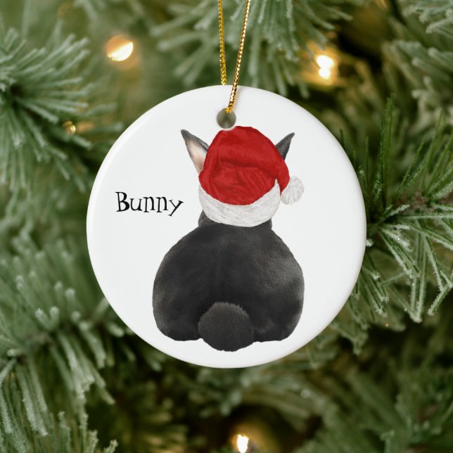 Ornamento De Cerâmica Personalized silver Fox Rabbit with Santa Hat  (Árvore)