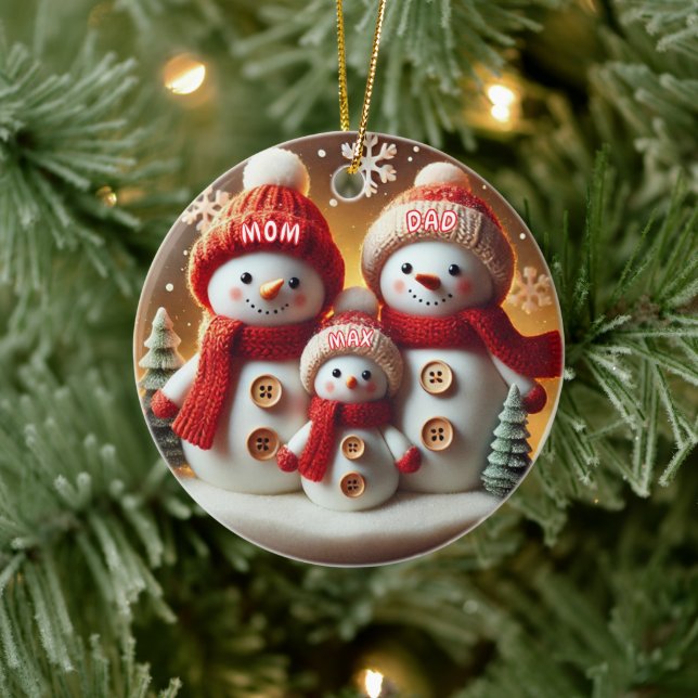 Ornamento De Cerâmica Personalized Snowman Family Ornament (Árvore)