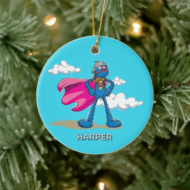Ornamento De Cerâmica Personalized Super Grover | Custom Name & Photo (Árvore)