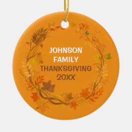 Ornamento De Cerâmica Personalized Thanksgiving Family Autumn Wreath