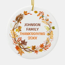 Ornamento De Cerâmica Personalized Thanksgiving Family Autumn Wreath