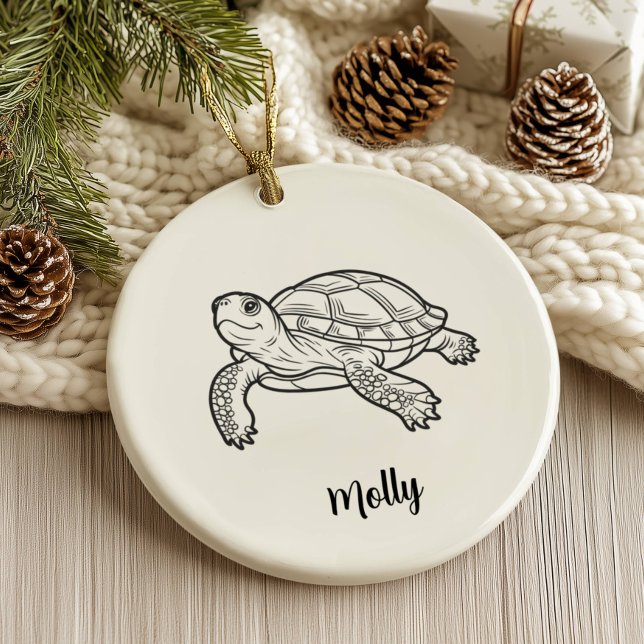 Ornamento De Cerâmica Personalized Turtle Christmas (Criador carregado)
