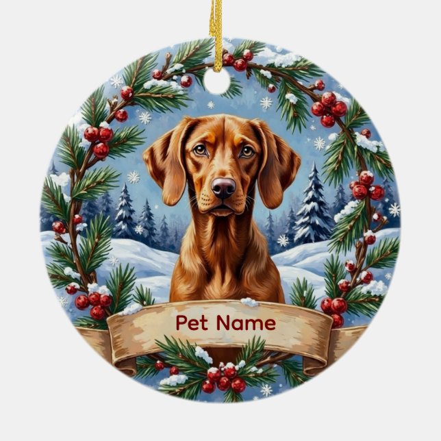 Ornamento De Cerâmica Personalized Vizsla Christmas (Traseira)