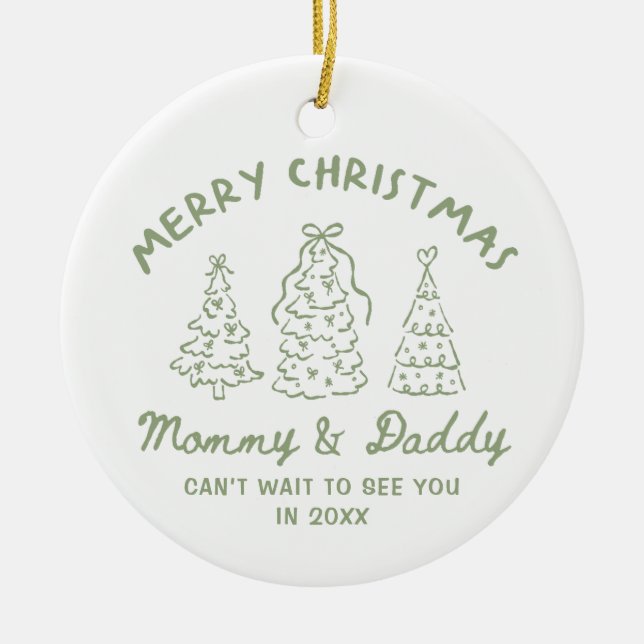 Ornamento De Cerâmica Personalized Whimsical Baby Announcement Ornament (Frente)