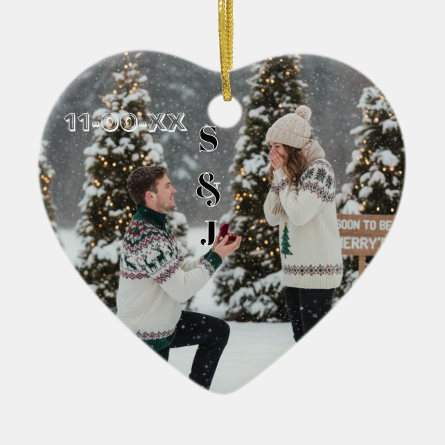 Ornamento De Cerâmica Personalized Winter Engagement Keepsake  (Frente)