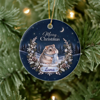 Ornamento De Cerâmica Personalized Winter Night Christmas Hamster Orname