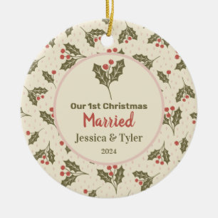Ornamento De Cerâmica Personalizou nosso Natal de 1rua casado - Holly