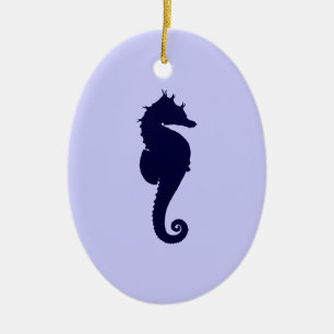 Ornamento De Cerâmica Perwinkle e Cavalo-Marinho Azul Escuro