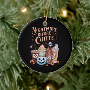 Ornamento De Cerâmica Pesadelo Antes Do Café Pumpkin Spice Halloween