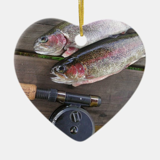 Ornamento De Cerâmica Pesca com mosca da truta (Frente)