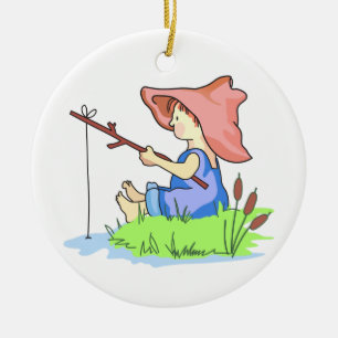 Ornamento De Cerâmica Pesca do menino