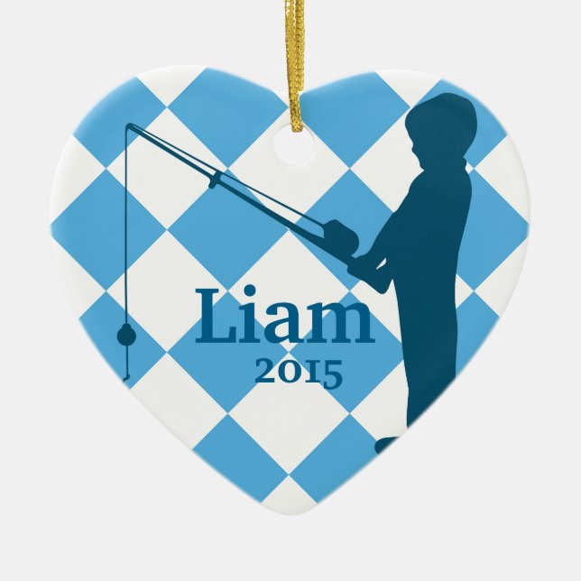 Ornamento De Cerâmica Pesca ida rapazes pequenos (Frente)