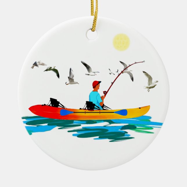 Ornamento De Cerâmica Pesca Kayak (Frente)