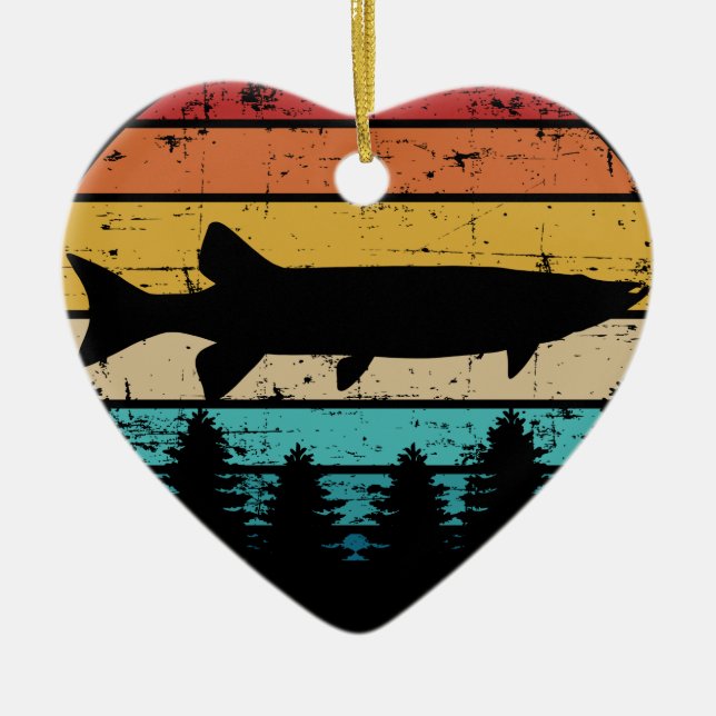 Ornamento De Cerâmica Pesca Muskie Vintage retro (Frente)