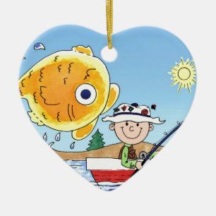 Ornamento De Cerâmica Pesca, Pescador - Cartoon Personalizado