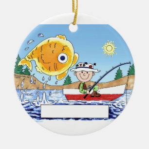 Ornamento De Cerâmica Pesca, pescador - desenhos animados personalizados