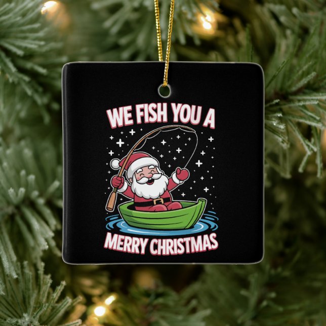 Ornamento De Cerâmica Pescador de Natal Pescado Legal Papai Noel (Árvore)