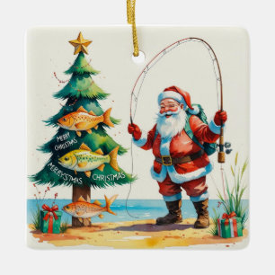 Ornamento De Cerâmica PescaNatal com Papai Noel