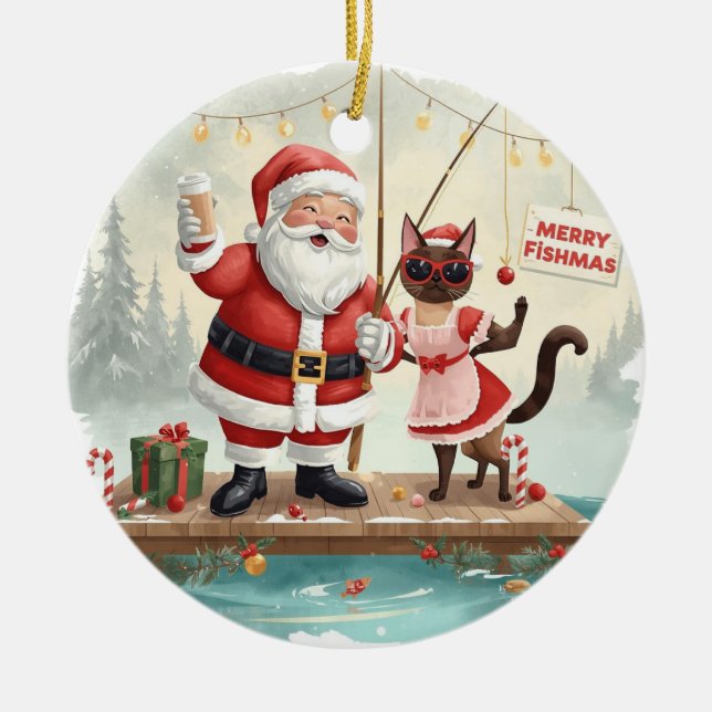 Ornamento De Cerâmica Pescar Natal Pensado (Frente)