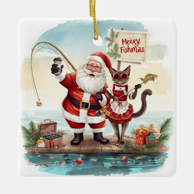 Ornamento De Cerâmica Pescar Natal Pensado (Frente)