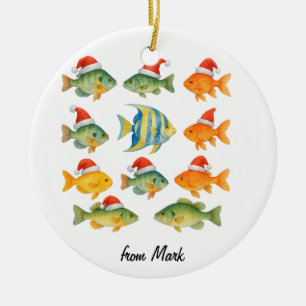 Ornamento De Cerâmica Pescar o Natal do Lover Pensado com Papai Noel