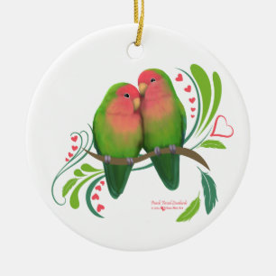 Ornamento De Cerâmica Pêssego Encarado Pássaros de Amor