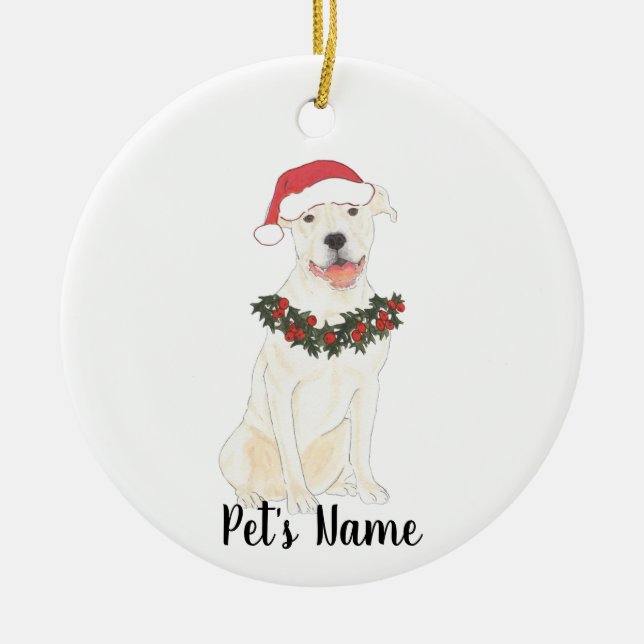 Ornamento De Cerâmica Pessoal Pitbull Personalizado (Branco) (Frente)