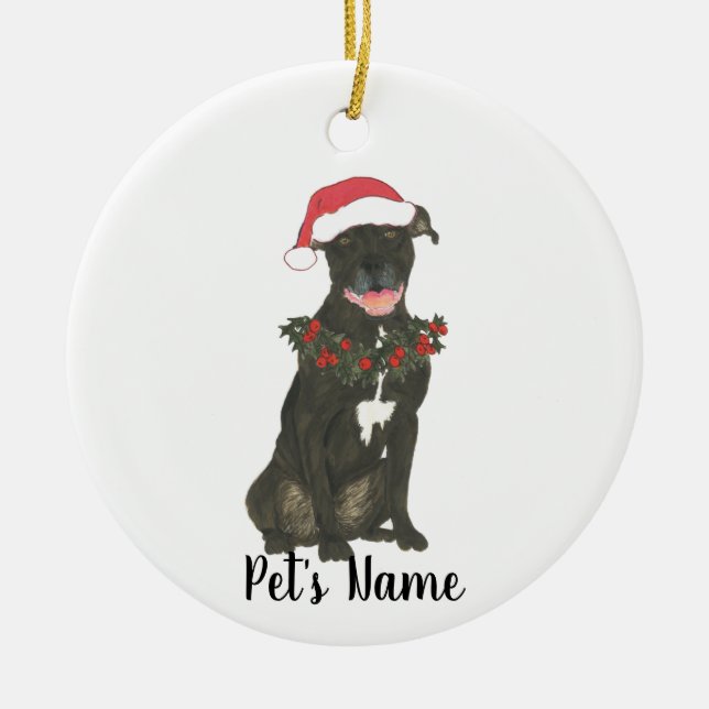 Ornamento De Cerâmica Pessoal Pitbull Personalizado (Preto) (Frente)