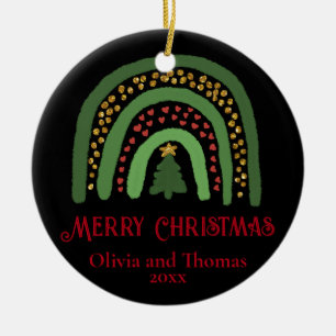 Ornamento De Cerâmica Pessoalizar arco-íris de Natal vermelho verde