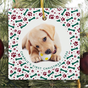 Ornamento De Cerâmica Pet 2 Dog Photo Paw de Natal Personalizado