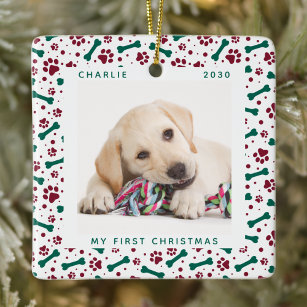 Ornamento De Cerâmica Pet 2 Dog Photo Paw Imprime Natal Personalizado