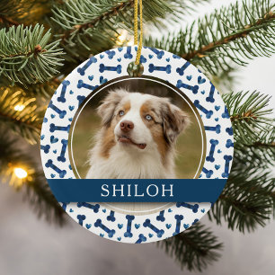 Ornamento De Cerâmica Pet Blue Bone Heart Pattern 2 Photo