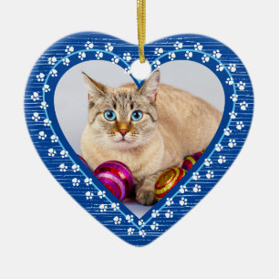 Ornamento De Cerâmica Pet Cat Memorial Paw Imprime Foto do Coração Nat
