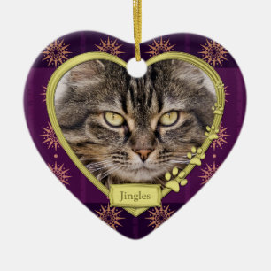 Ornamento De Cerâmica Pet Cat Memorial Purple Dourado Foto de Natal