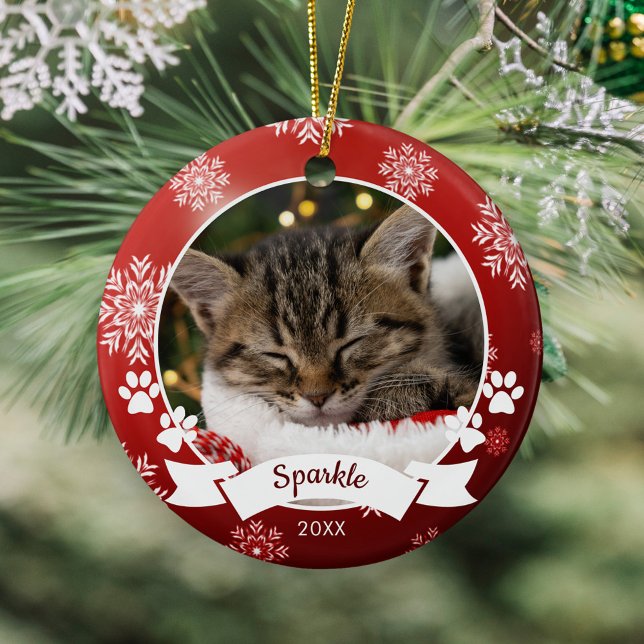 Ornamento De Cerâmica Pet Cat Photo Paw Personalizado Imprime o Natal Ve (Criador carregado)