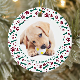 Ornamento De Cerâmica Pet Custom 2 Dog Photo Paw Imprime Ossos Natal