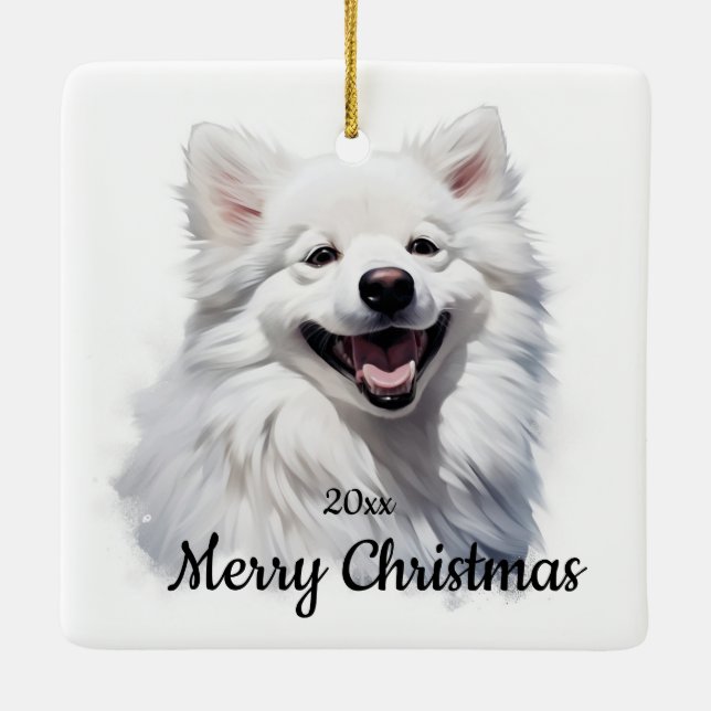 Ornamento De Cerâmica Pet De Cachorro Samoiado De Natal Com Data Persona (Verso)