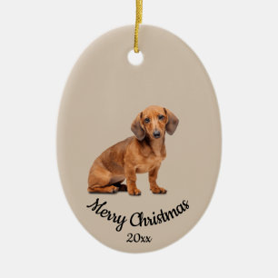 Ornamento De Cerâmica Pet De Cão De Daschund De Natal Personalizado Data